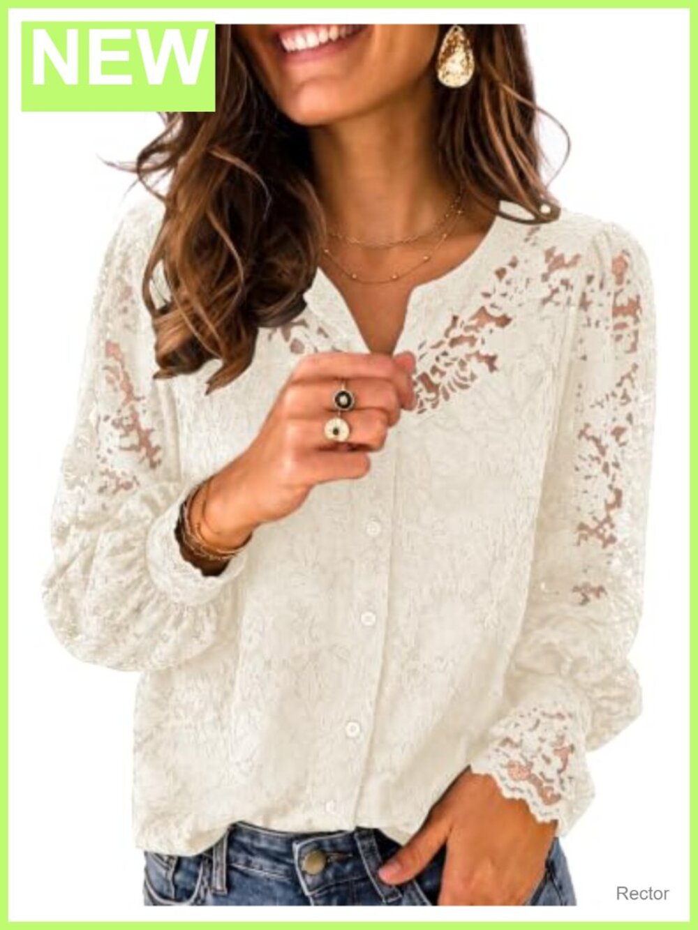 Lace Long Sleeve Button Down Shirt Two-Piece Blouse Dressy Casual
